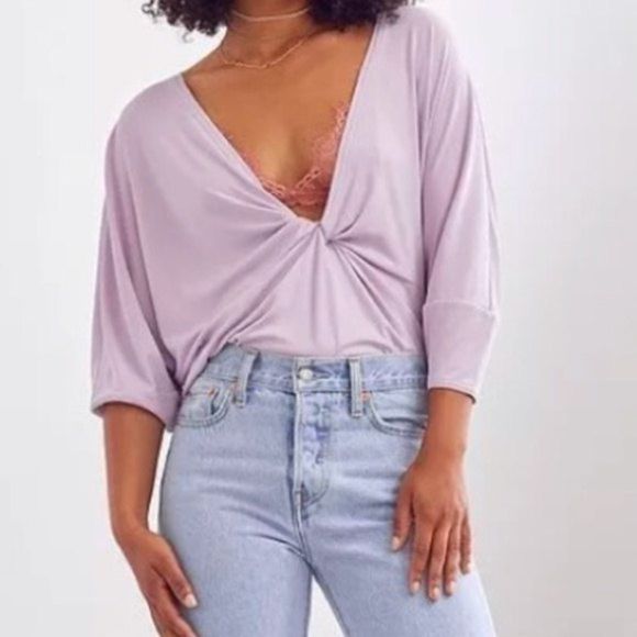 🪴 Urban Outfitters Silence + Noise Lavender Ribbed Tunic Twist Top - Picture 1 of 13